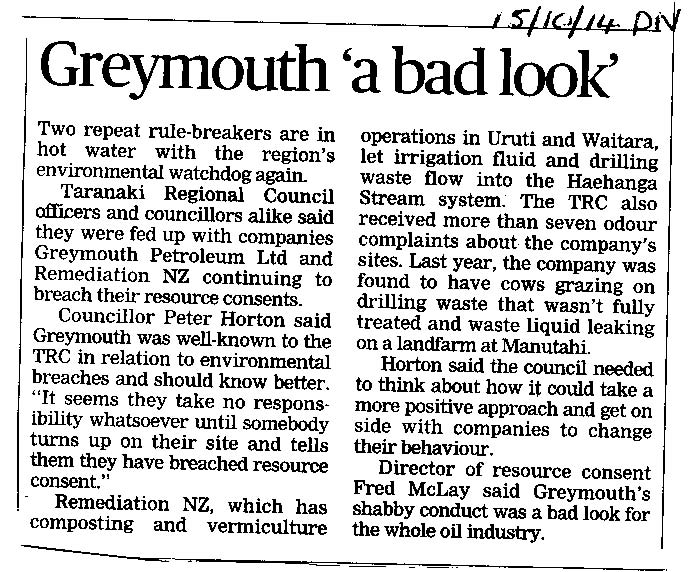 Greymouth 'a bad look' TDN 15 10 14 Remediation NZ landfarm